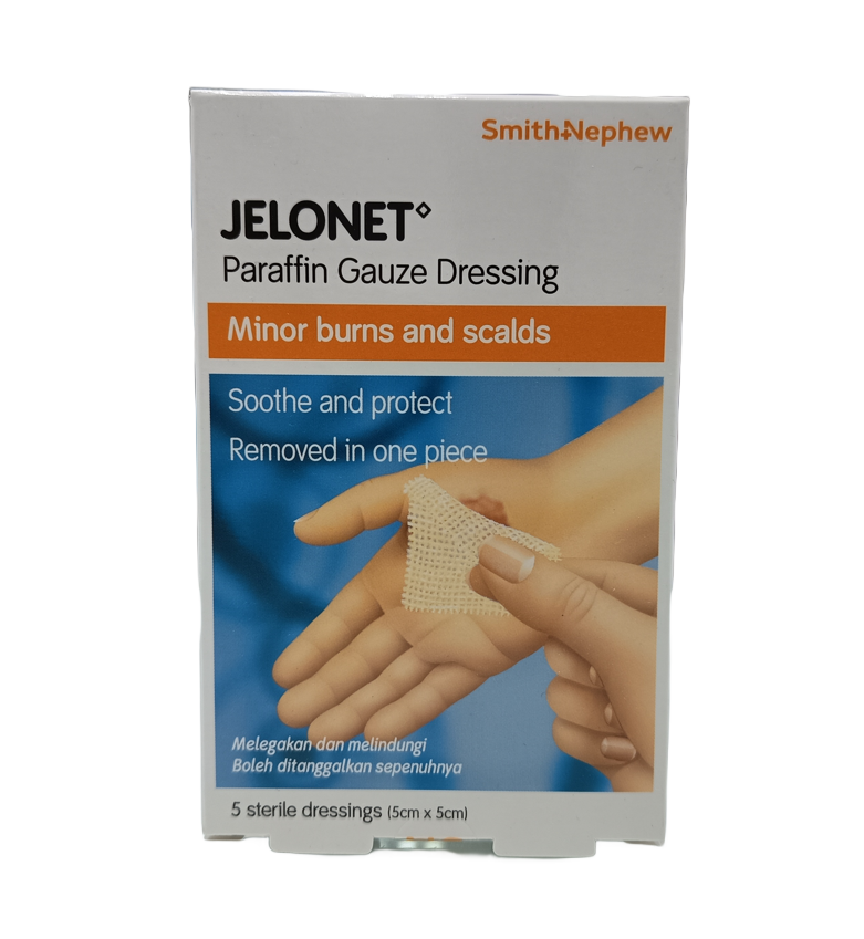Smith & Nephew JELONET Paraffin Gauze Dressing 5cm x 5cm (5 Dressings)