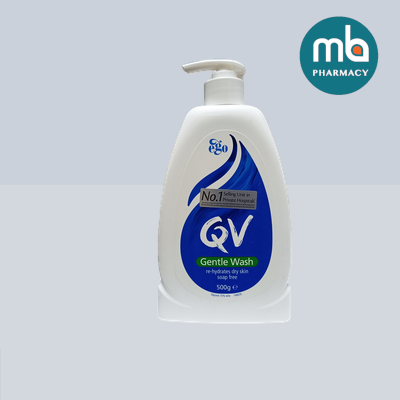 Gentle Wash bottle with pump on a light gray background, featuring the mb Pharmacy logo.