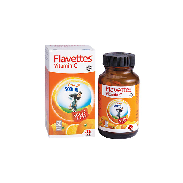 Flavettes Vitamin C 500mg Sugar Free Chewable Tablets 50's