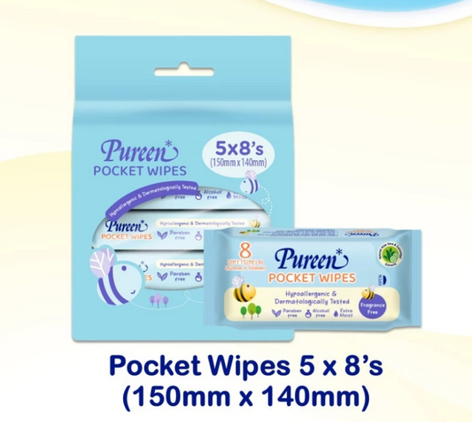Pureen Pocket Wipes 8's x 5
