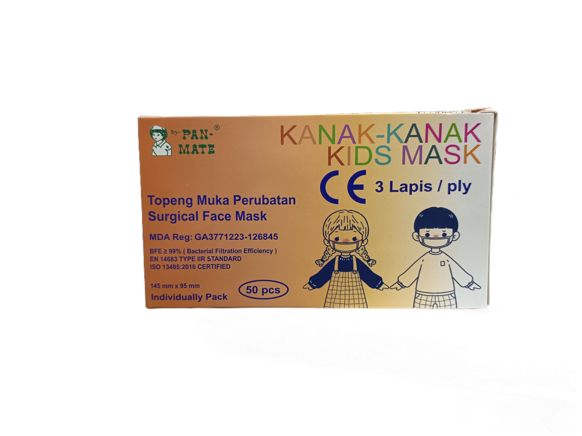 Pan-Mate Children Mask Individual Packed 3-ply 50's