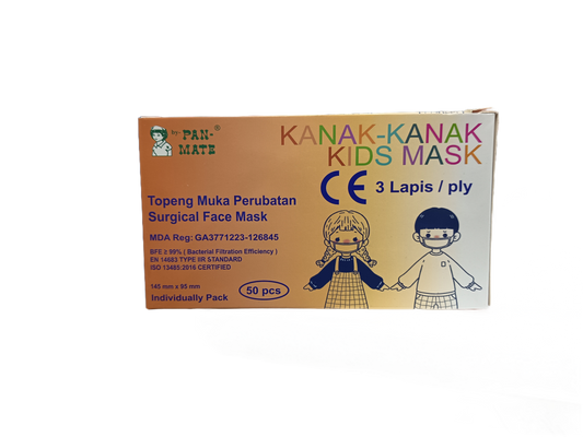 Pan-Mate Children Mask Individual Packed 3-ply 50's