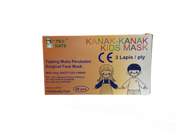 Pan-Mate Children Mask Individual Packed 3-ply 50's