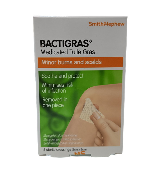 Smith & Nephew Bactigras Medicated Dressing 5cmx 5cm 5 pieces