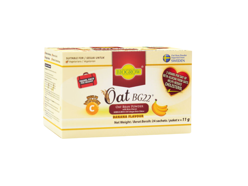 Biogrow Oat BG22 Banana Flavour | Oat Bran Powder to Lower Cholesterol (24 Travel Packs)