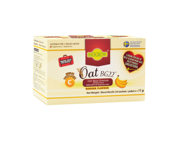 Biogrow Oat BG22 Banana Flavour | Oat Bran Powder to Lower Cholesterol (24 Travel Packs)
