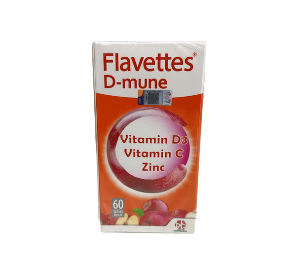 Flavettes D-Mune (Vitamin C, D3 & Zinc) Chewable Tablets 60's | Immune Support Supplement Malaysia