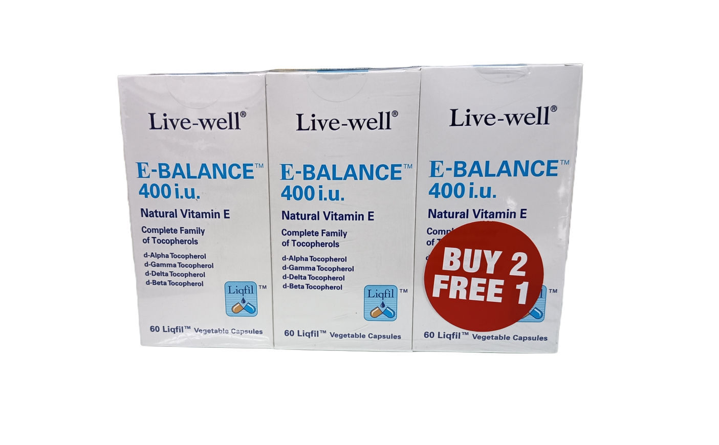 Live-Well E-Balance 400 i.u Vegecaps 60's x3 Value Pack