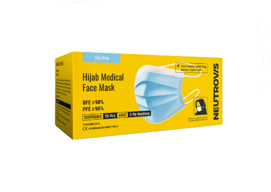 Neutrovis 3-Ply Hijab Medical Face Mask (Headloop) - Sky Blue 50 pcs