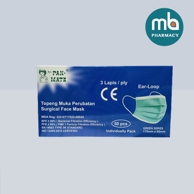 PAN-MATE 3-Ply Adult Face Masks Individual Packed 50's